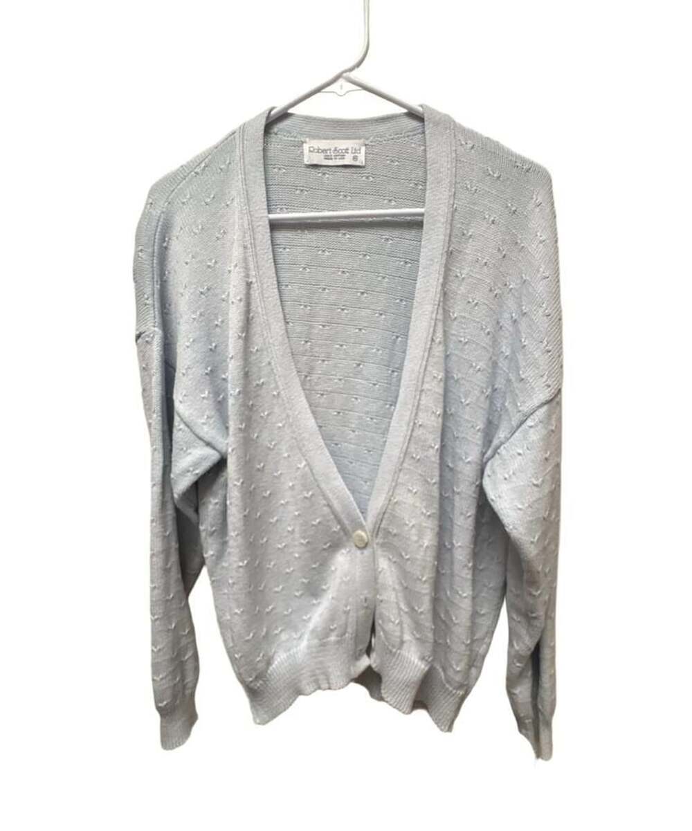 Robert Scott Ltd Vintage 100% Cotton Light Blue Pointelle Cardigan Sweater M